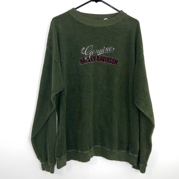 Harley-Davidson Other - Vintage 90s Harley Davidson Sweatshirt Crewneck Terry Cotton Olive Green Size L